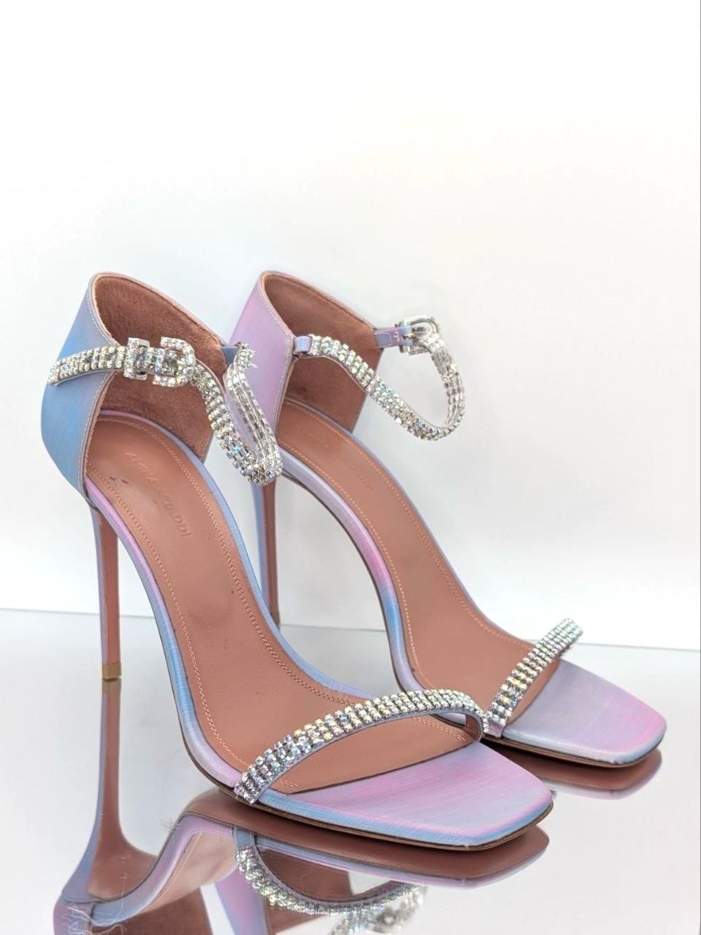 NWT Amina Muaddi Ursina Crystal Heels Sandals Rainbow IT 38 NIB Authentic - Picture 4 of 16